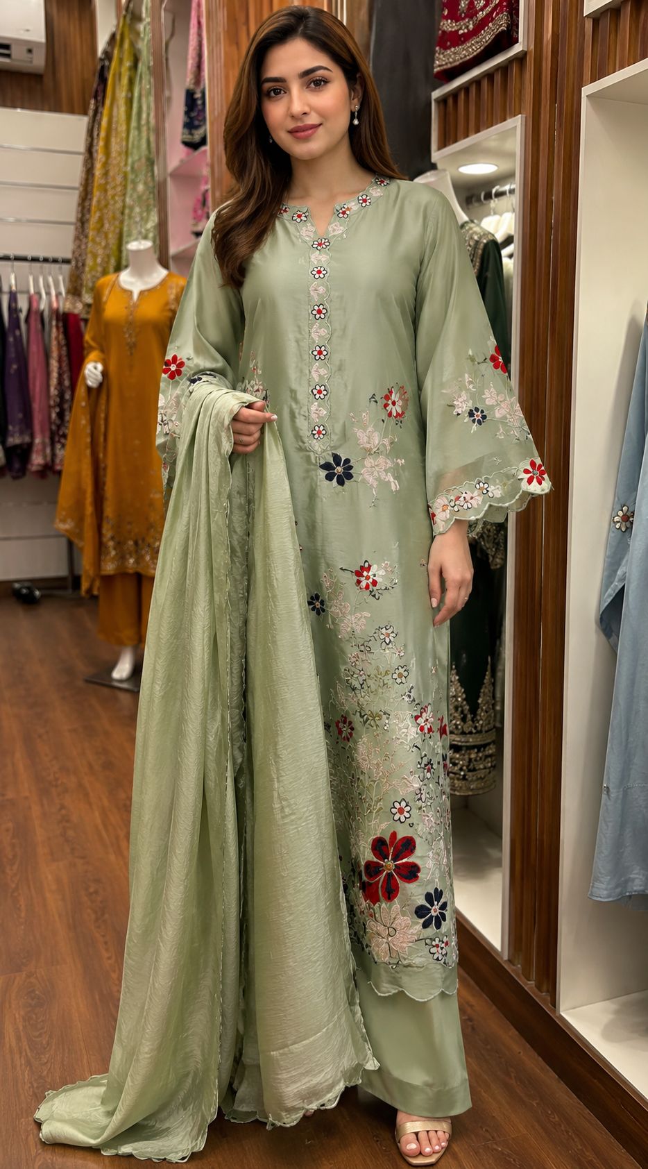 Shamooz Silk Embroidered Suit