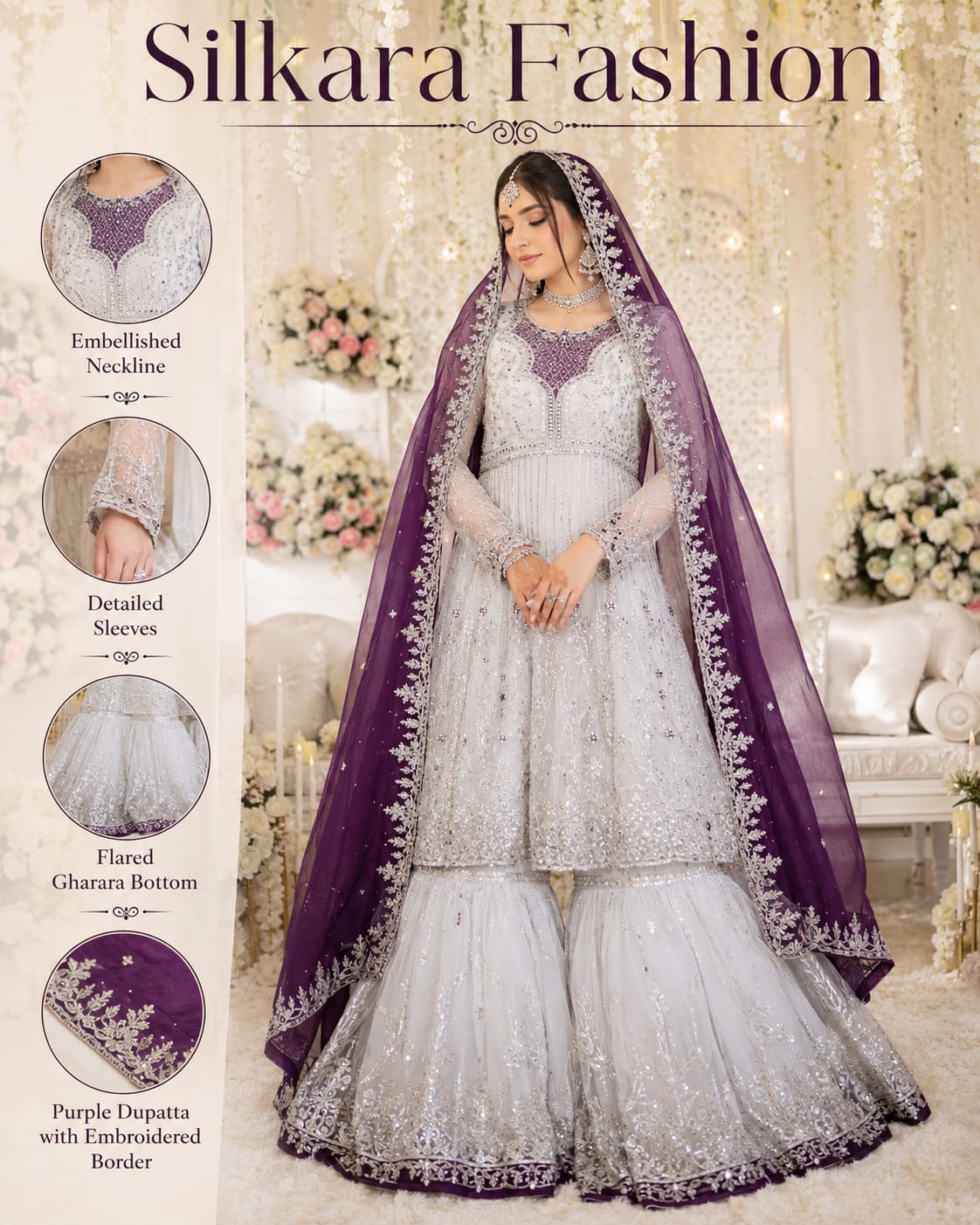 Silver Embellished Bridal Gharara Suit