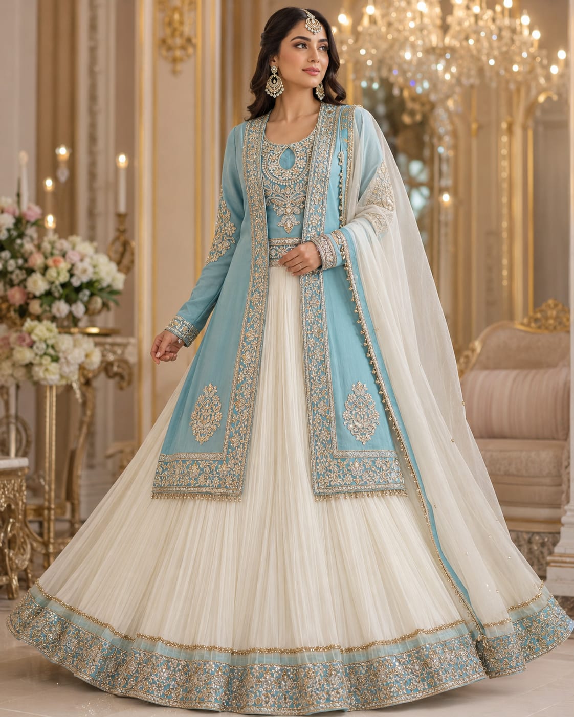 Layered Chiffon Bridal Lehenga Ensemble