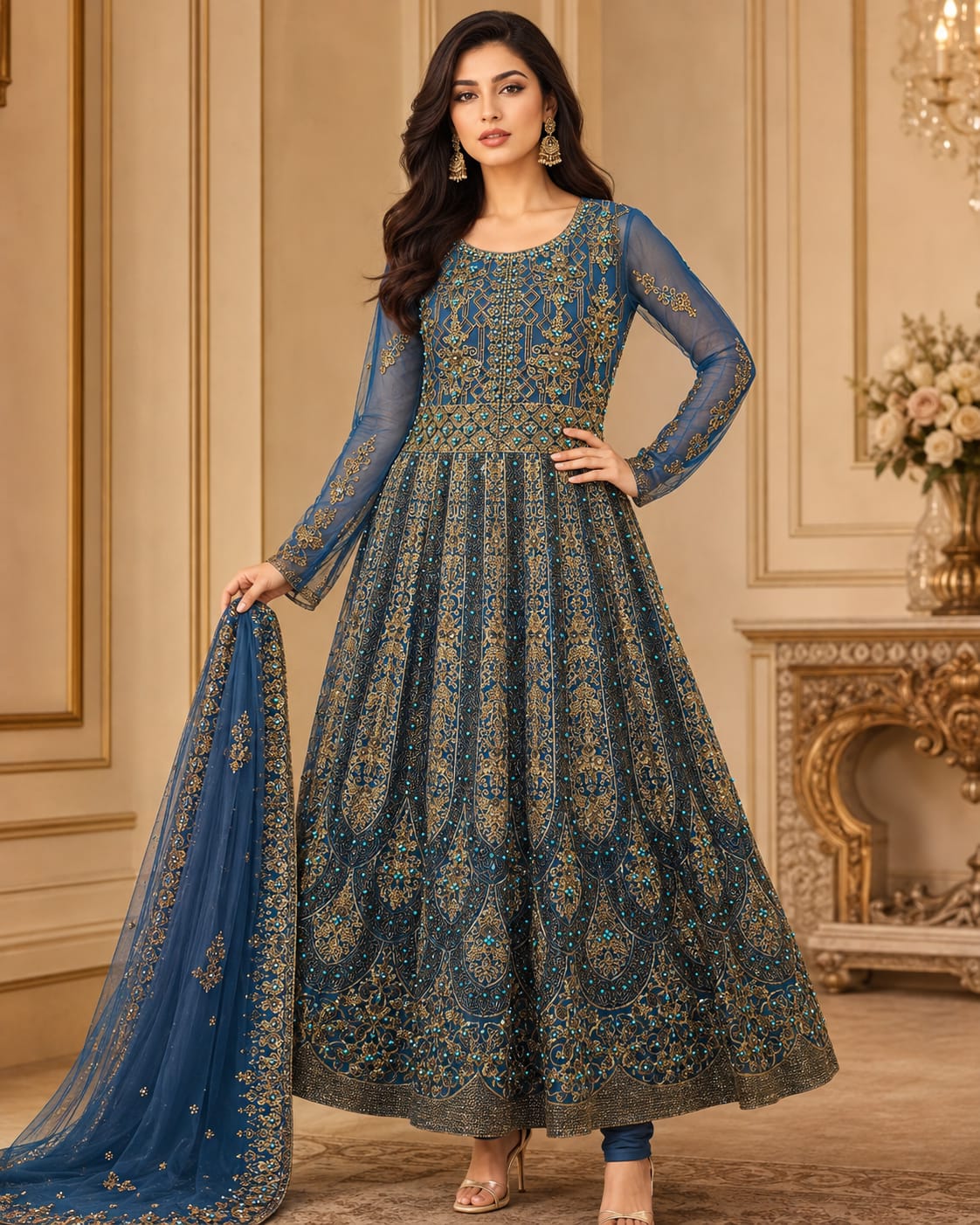 Churidar Gown & Net Dupatta Ensemble