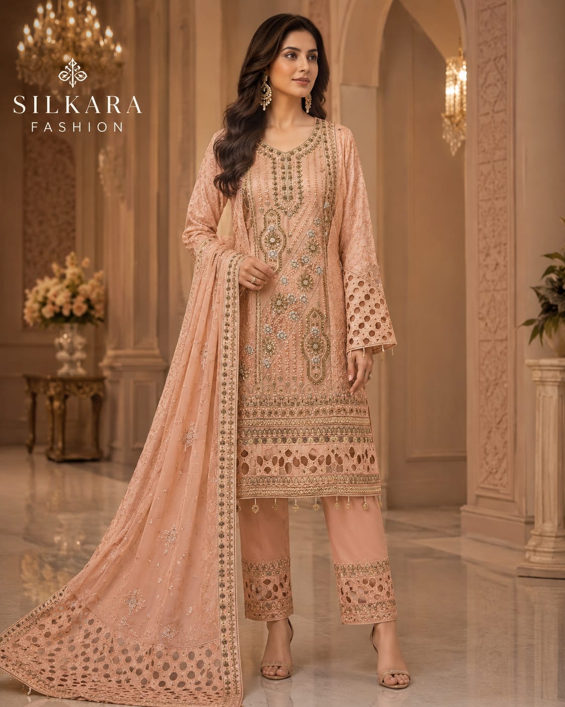 Intricate Embroidered Chiffon 3-Piece Suit