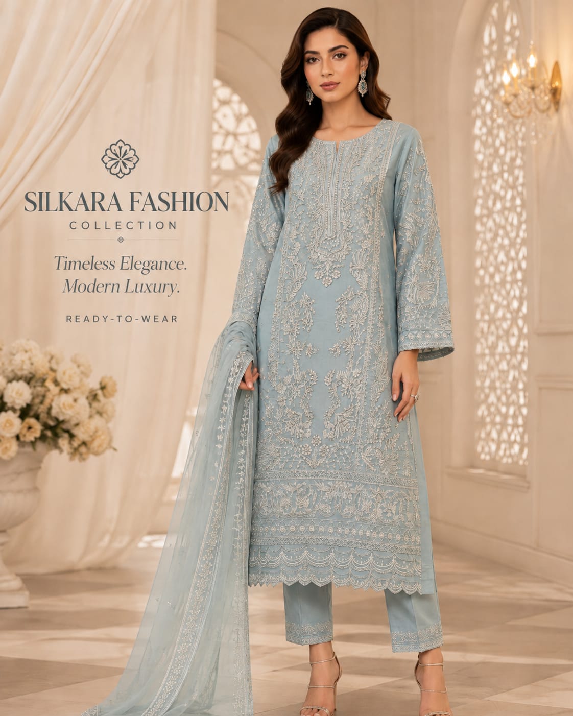 Blush Organza Graceful Embroidered Suit