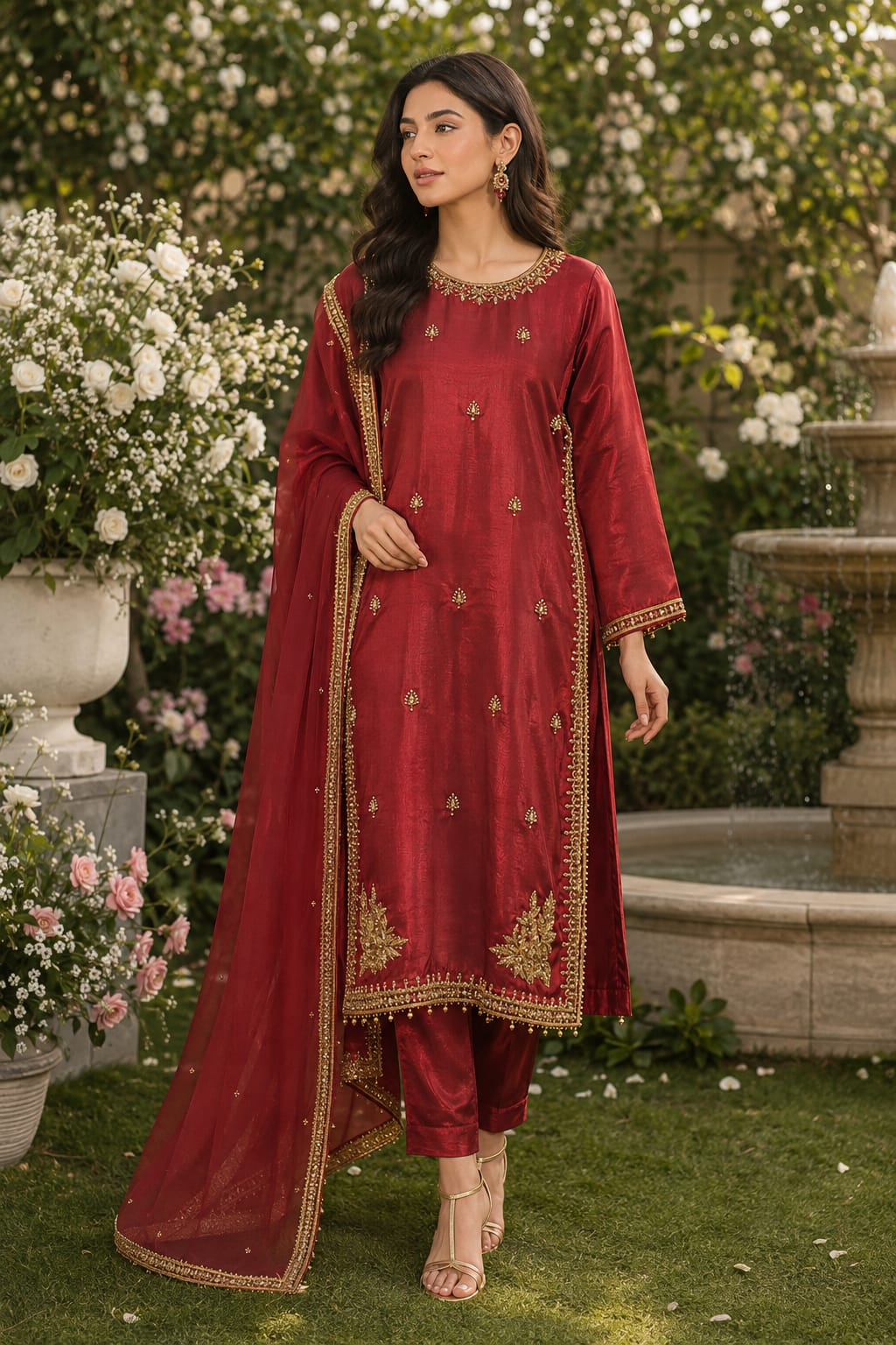 Taupe Gold Embellished Festive Suit