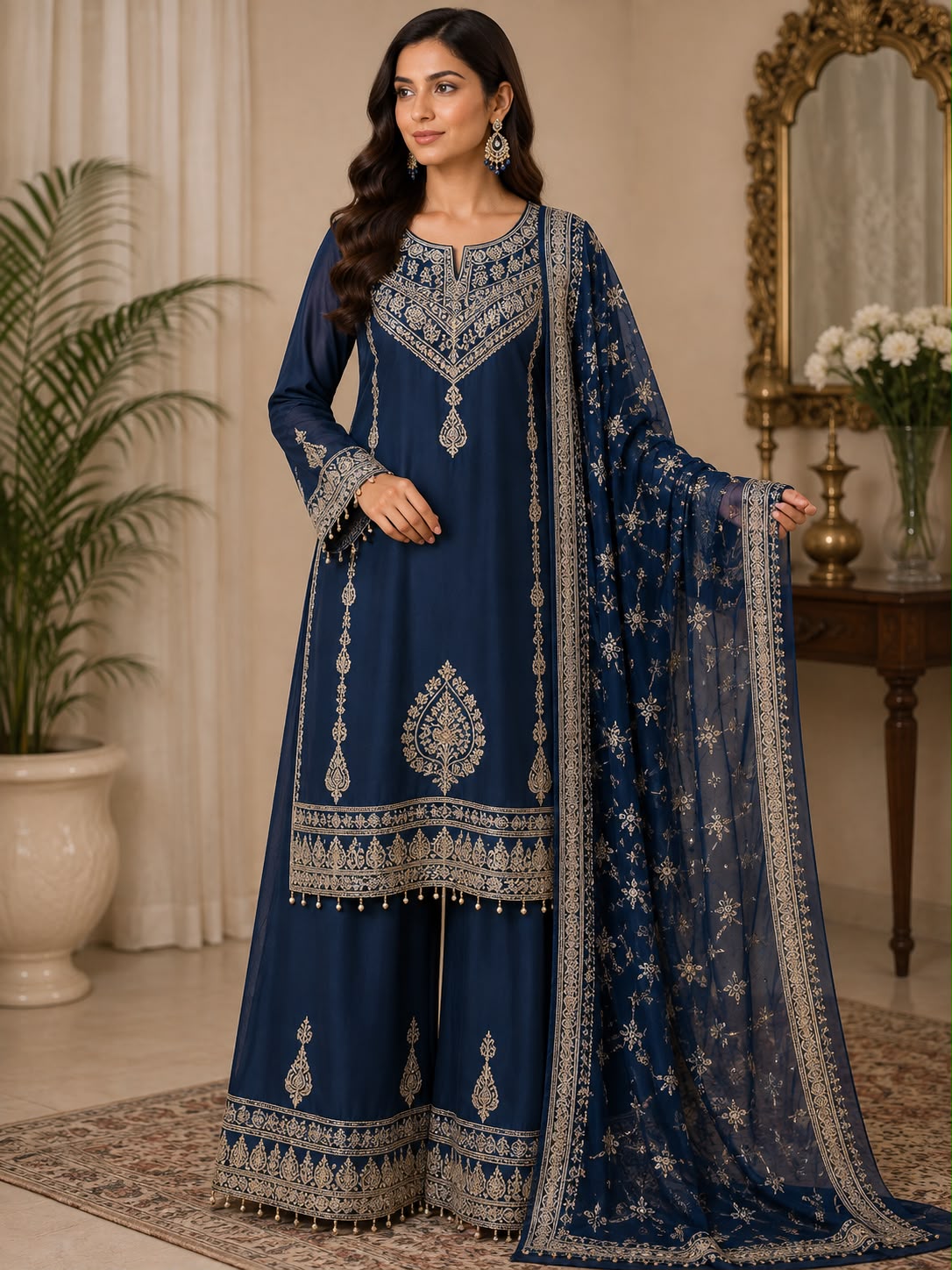 Imperial Shisha Silk Palazzo & Chiffon Ensemble