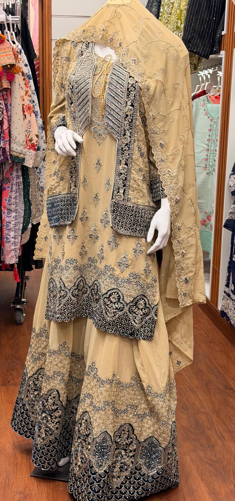 Royal Azure & Gold Chiffon Bridal Lehenga